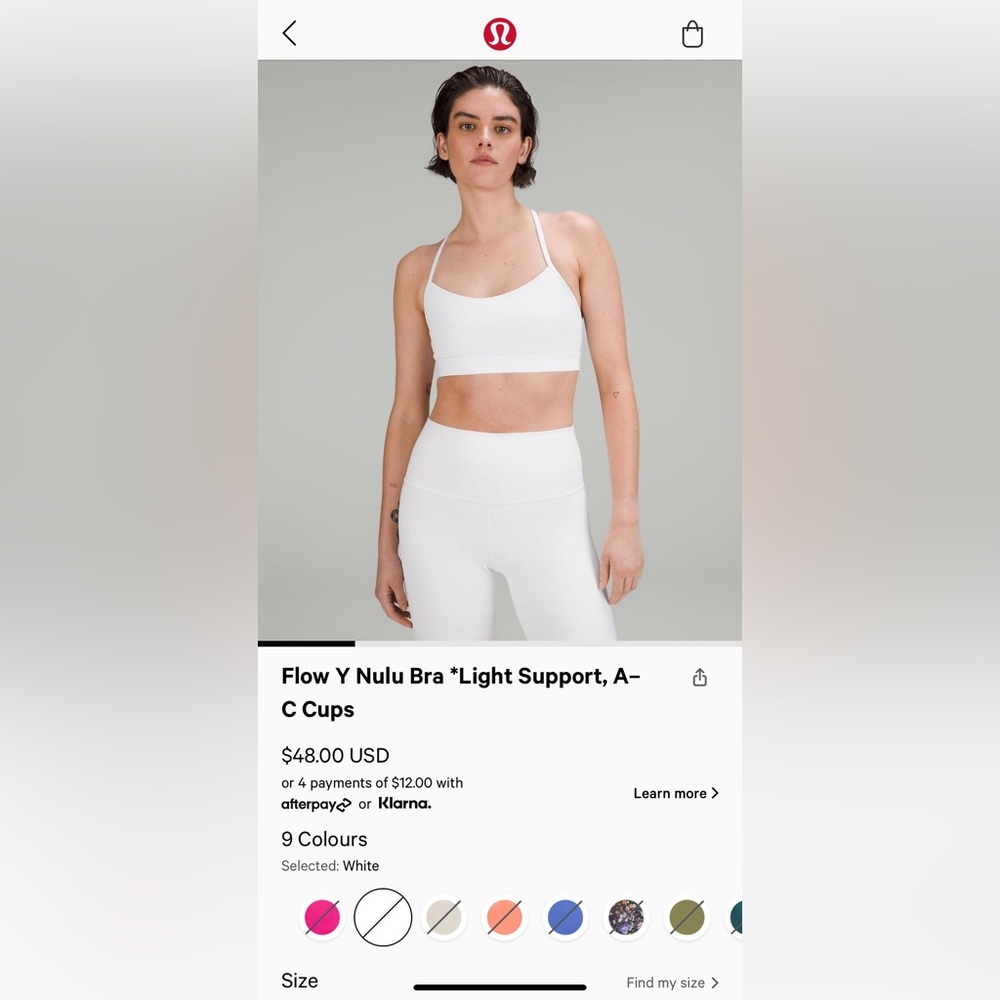Lululemon Flow Y Nulu Bra White Size 2 (runs small)